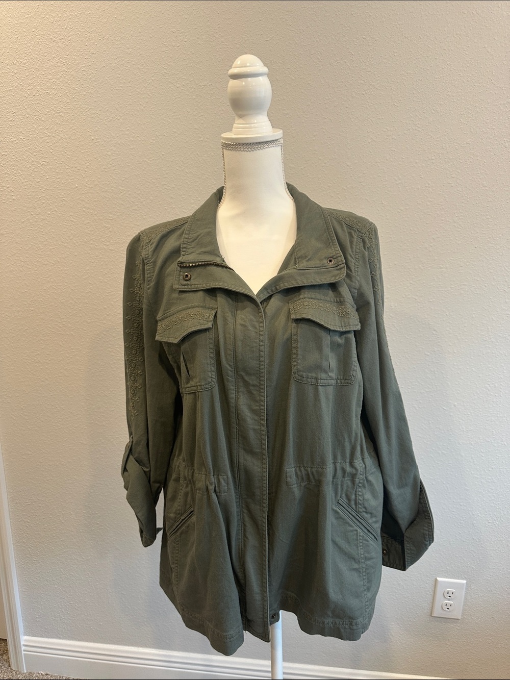 Talbots Olive Green Utility Jacket with Chest Flap Pockets